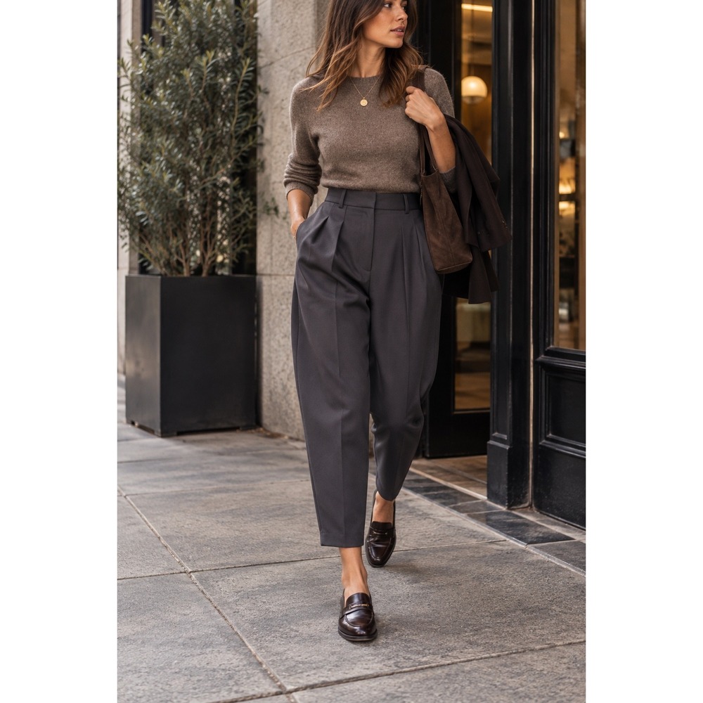 Aritzia Wilfred Carrot Pant Crepette Pleated Tapered Trouser Gray 2